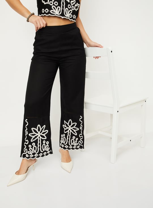 Women Embroidered Wide Leg Trousers