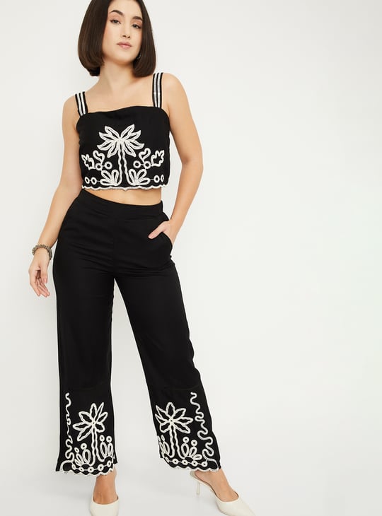 Women Embroidered Wide Leg Trousers