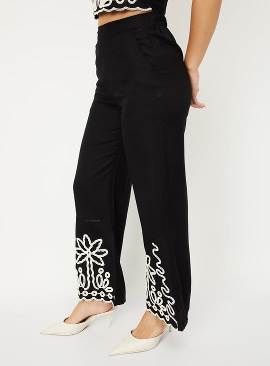 Women Embroidered Wide Leg Trousers