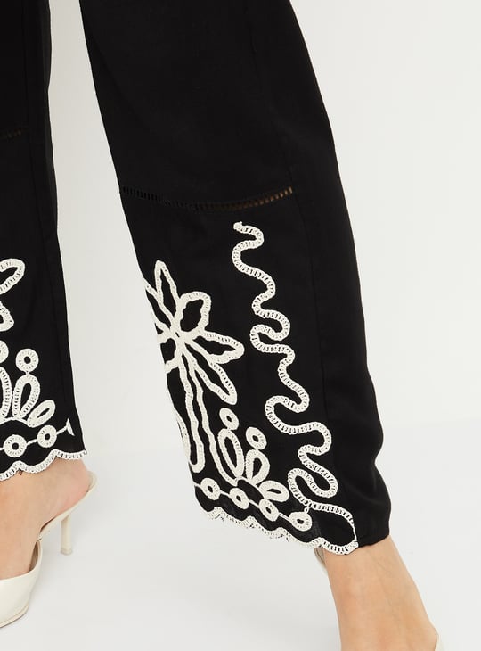 Women Embroidered Wide Leg Trousers