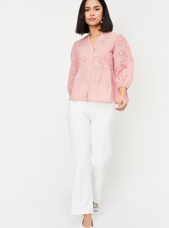 Women Schiffli Peplum Top