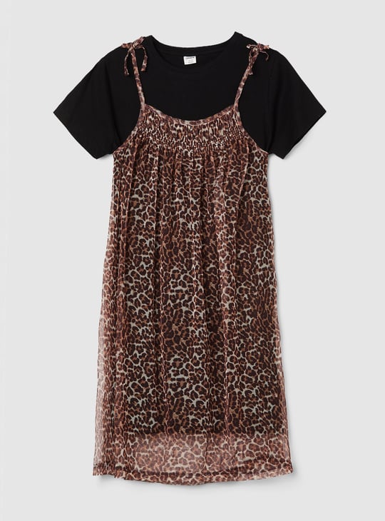 Girls Animal Print Dress with T-shirt