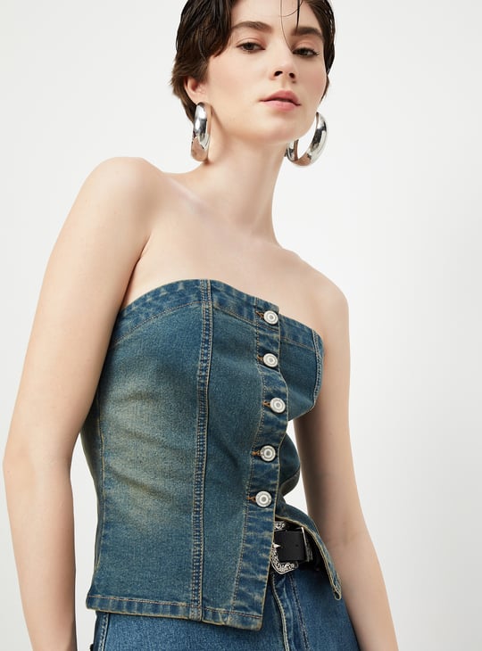 Women Washed Denim Tube Top