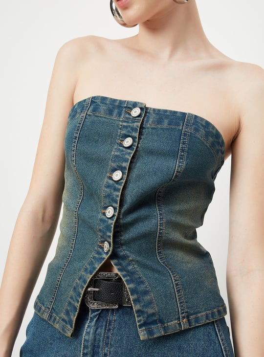 Women Washed Denim Tube Top