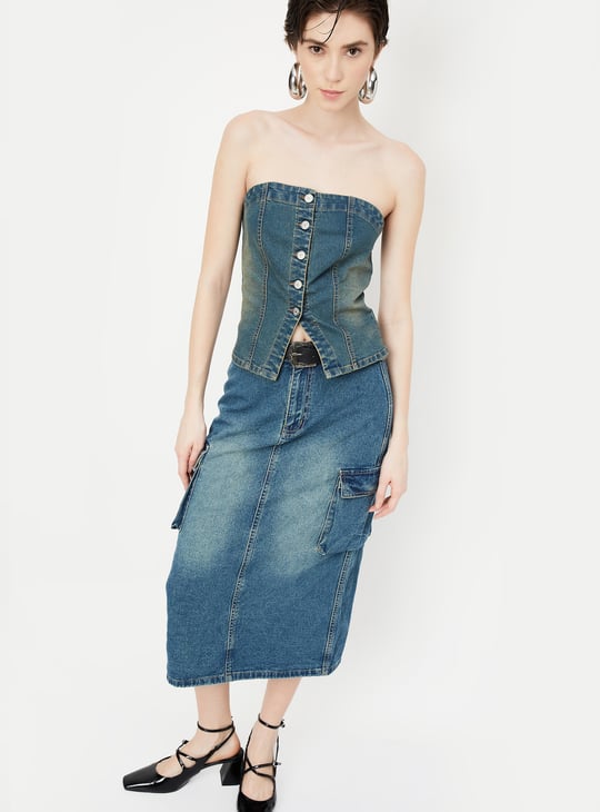 Women Washed Denim Tube Top