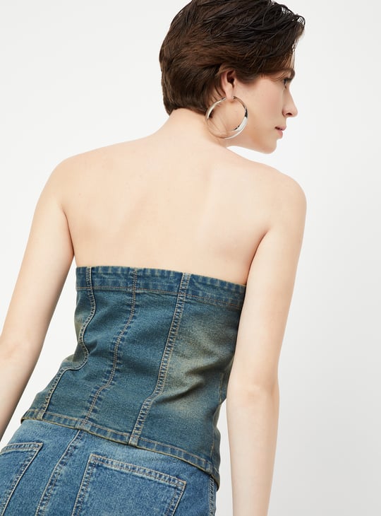 Women Washed Denim Tube Top
