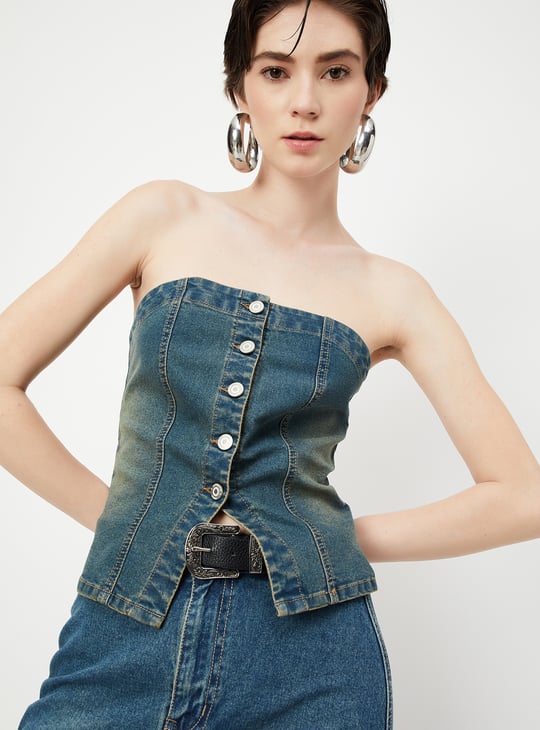 Women Washed Denim Tube Top