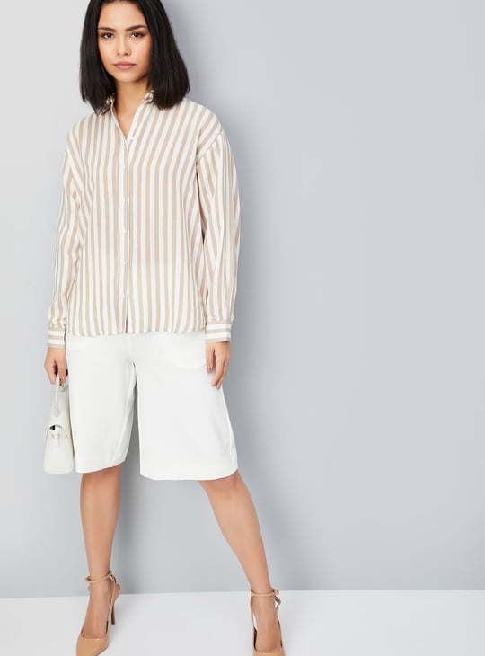 Women Striped Oversized Shirt | Beige | Striped