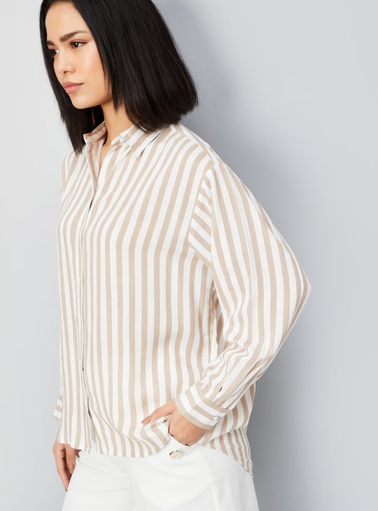 Women Striped Oversized Shirt | Beige | Striped