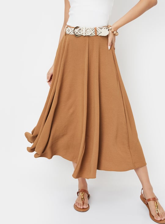 Women Solid Belted Skirt