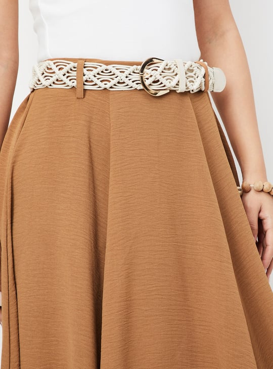 Women Solid Belted Skirt | Brown | Solid