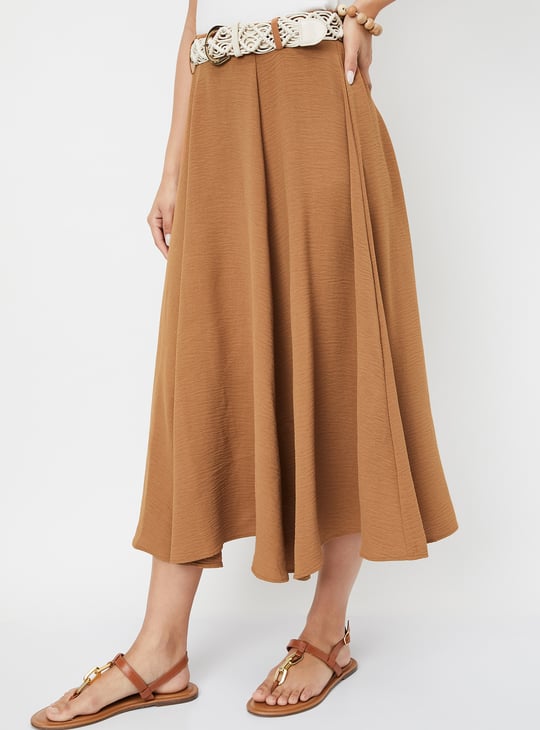 Women Solid Belted Skirt