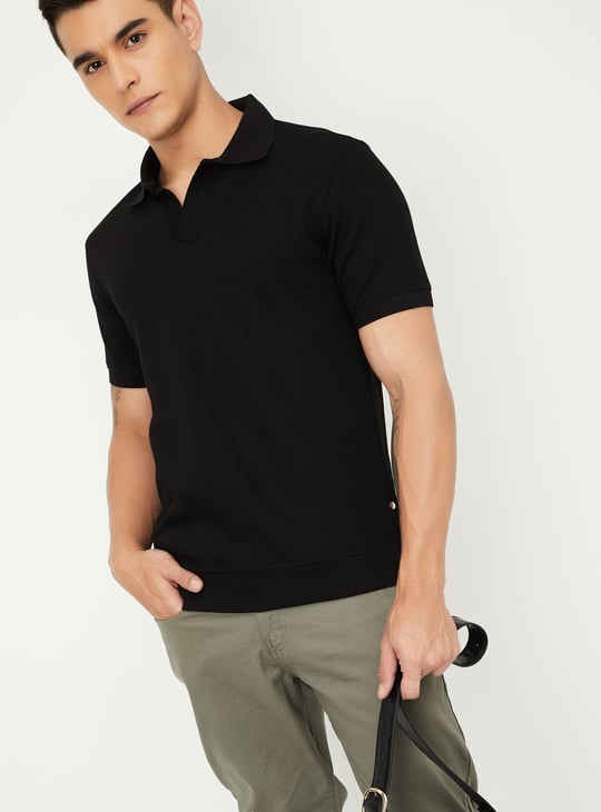 Men Ribbed Johnny Collar Polo T-shirt