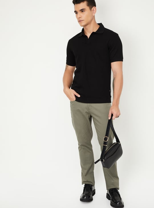Men Ribbed Johnny Collar Polo T-shirt