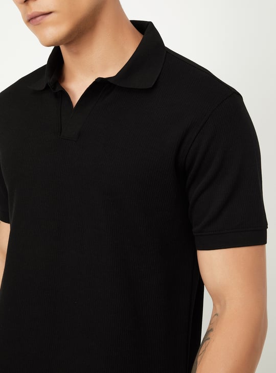Men Ribbed Johnny Collar Polo T-shirt