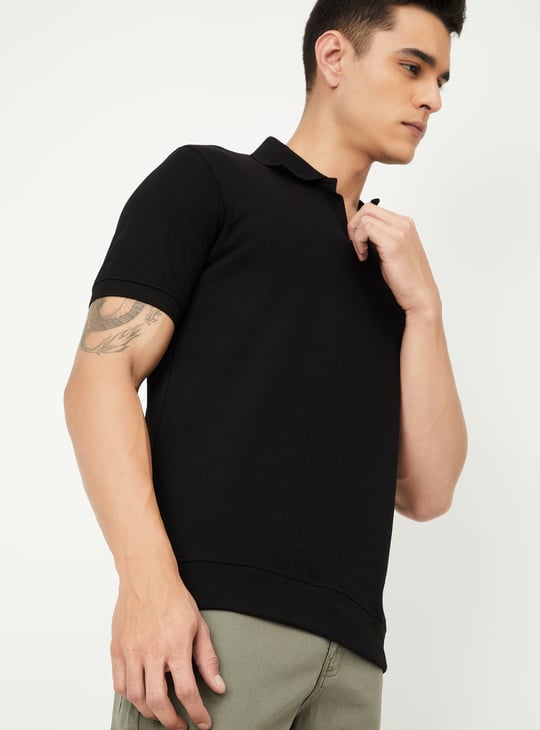 Men Ribbed Johnny Collar Polo T-shirt