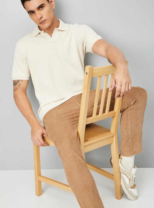 Men Ribbed Johnny Collar Polo T-shirt