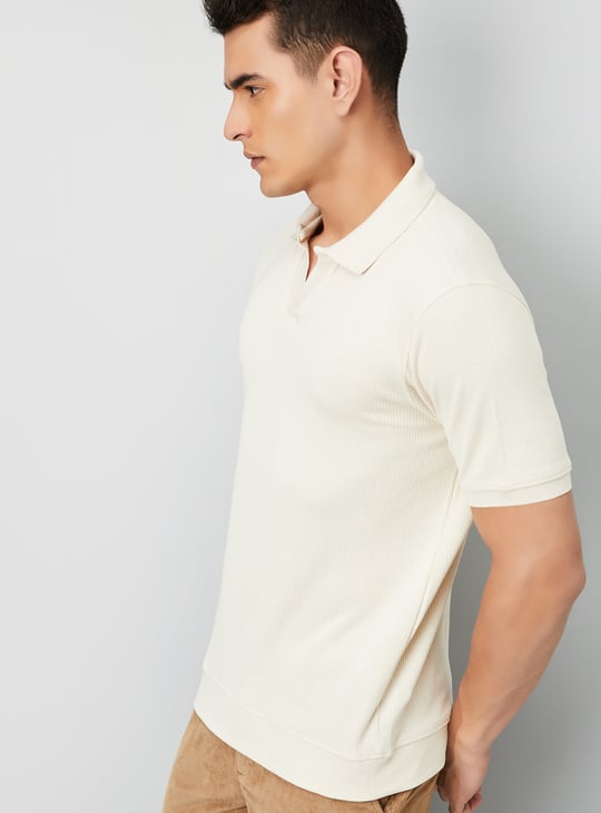 Men Ribbed Johnny Collar Polo T-shirt