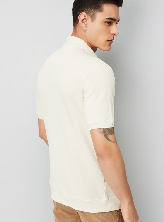 Men Ribbed Johnny Collar Polo T-shirt