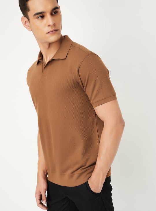 Men Ribbed Johnny Collar Polo T-shirt