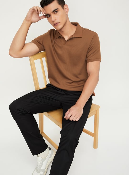 Men Ribbed Johnny Collar Polo T-shirt