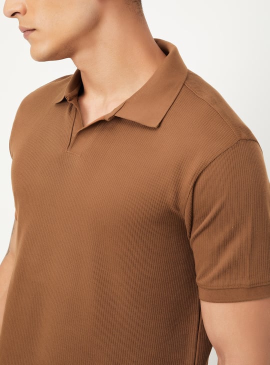 Men Ribbed Johnny Collar Polo T-shirt