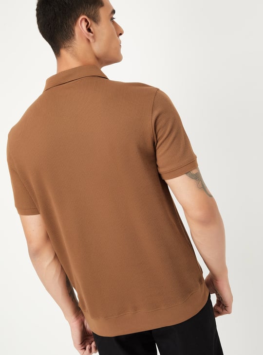 Men Ribbed Johnny Collar Polo T-shirt