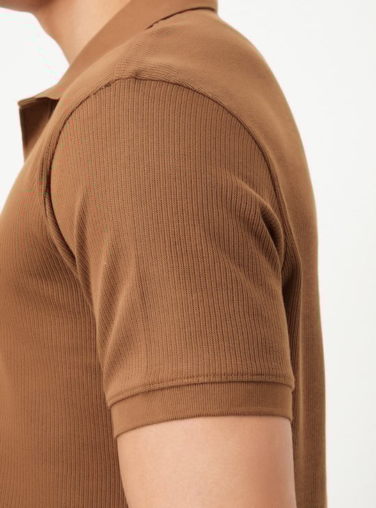 Men Ribbed Johnny Collar Polo T-shirt