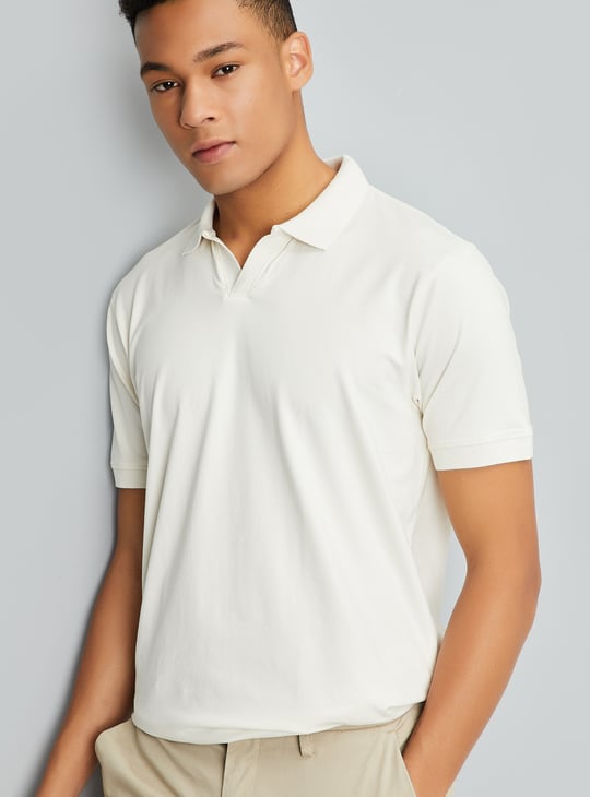 Men Solid Johnny Collar T-shirt