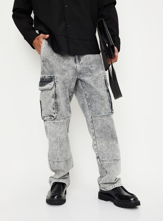 Men Washed Loose Fit Cargo Jeans