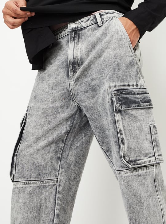 Men Washed Loose Fit Cargo Jeans