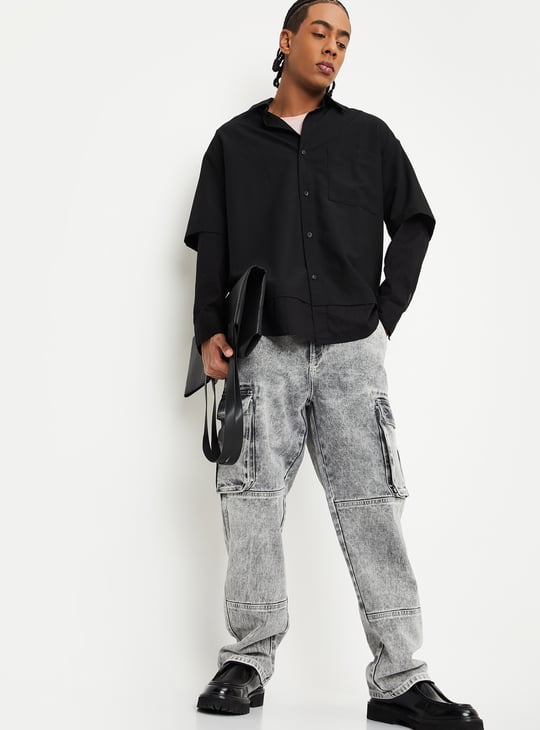 Men Washed Loose Fit Cargo Jeans