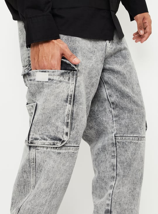 Men Washed Loose Fit Cargo Jeans