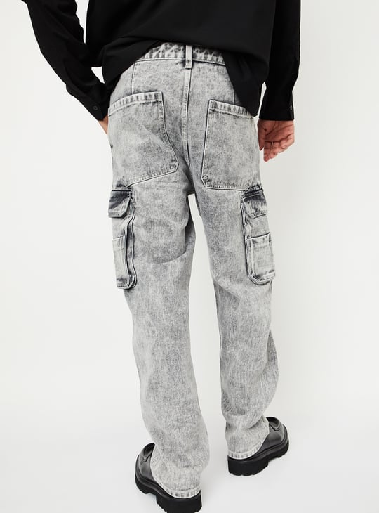 Men Washed Loose Fit Cargo Jeans