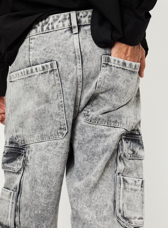 Men Washed Loose Fit Cargo Jeans