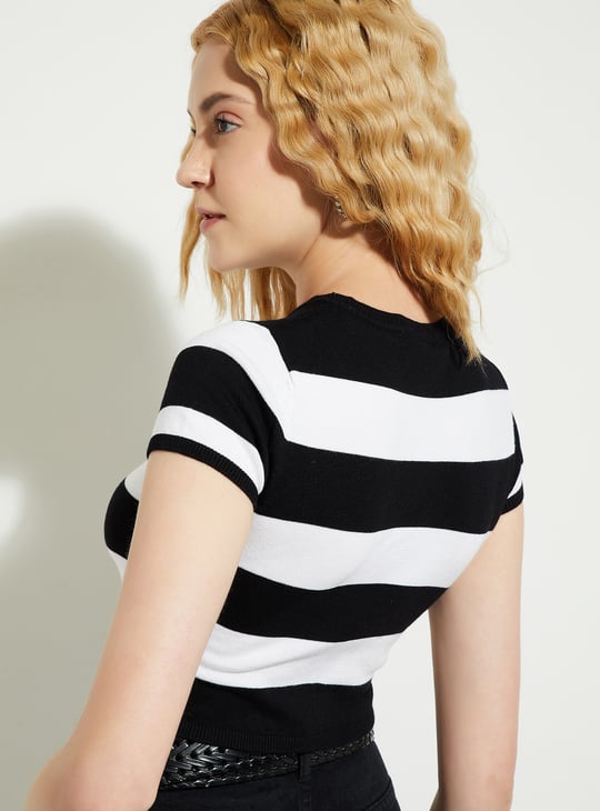 ALAYA F x URB_N Women Striped Knit Crop T-shirt
