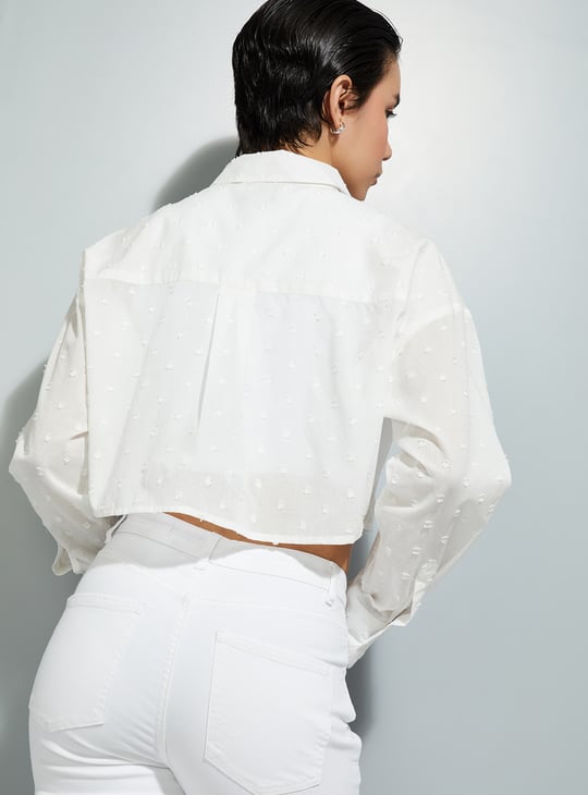 URB_N Women Dobby Woven Crop Boxy Fit Shirt