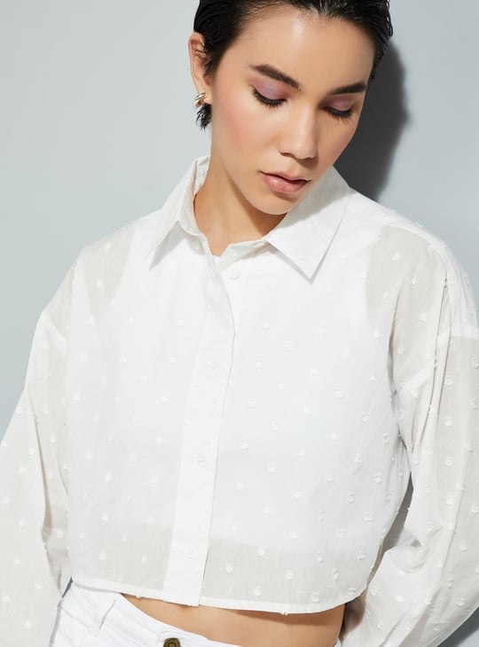 URB_N Women Dobby Woven Crop Boxy Fit Shirt