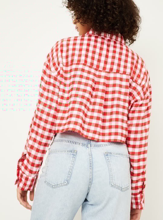 Women Checked Boxy Fit Crop Shirt
