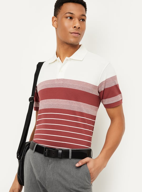 Men Striped Polo T-shirt Red Striped