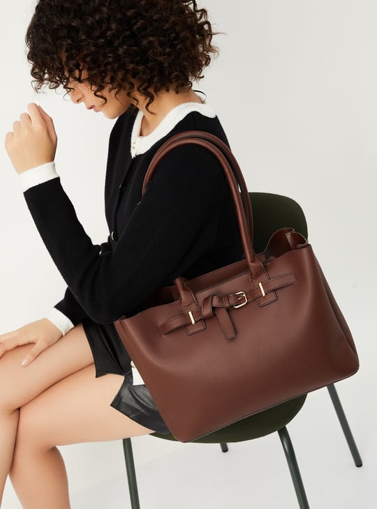 Women Buckle Detail Tote Bag