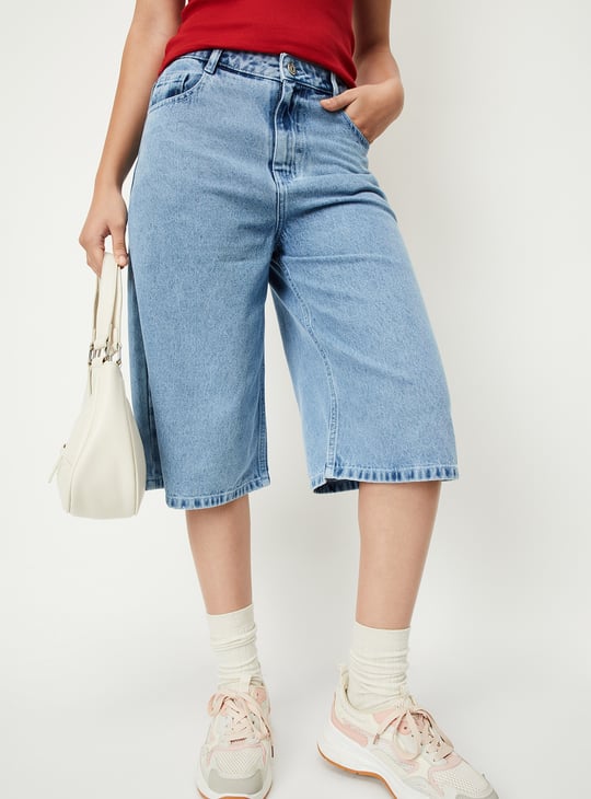 Women Solid Denim Jorts
