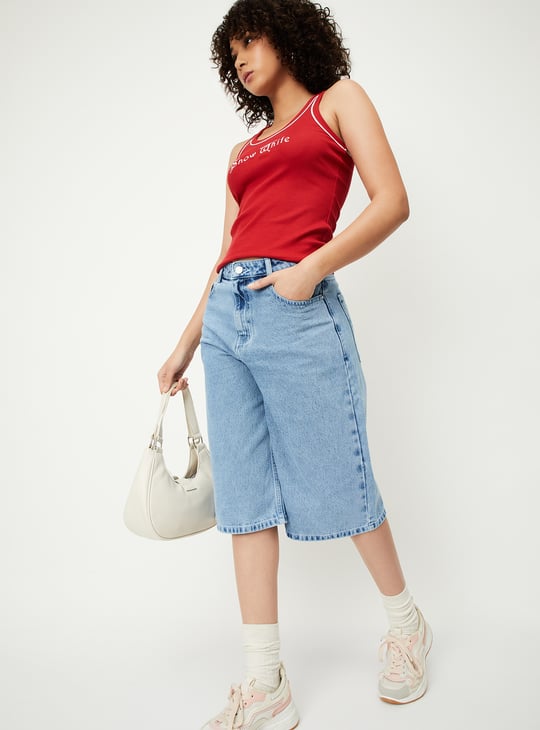 Women Solid Denim Jorts