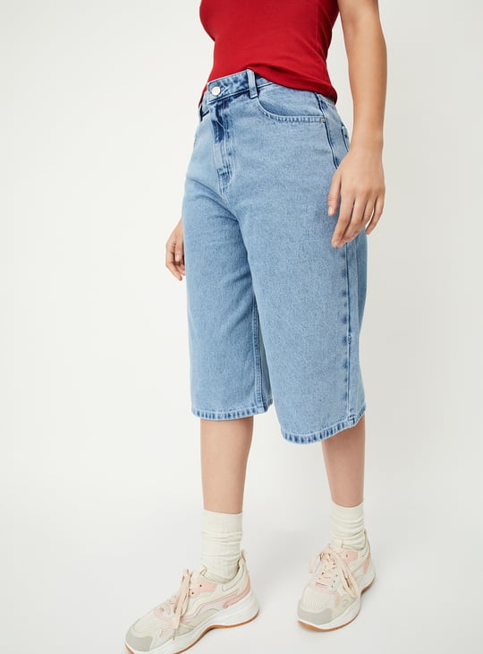 Women Solid Denim Jorts
