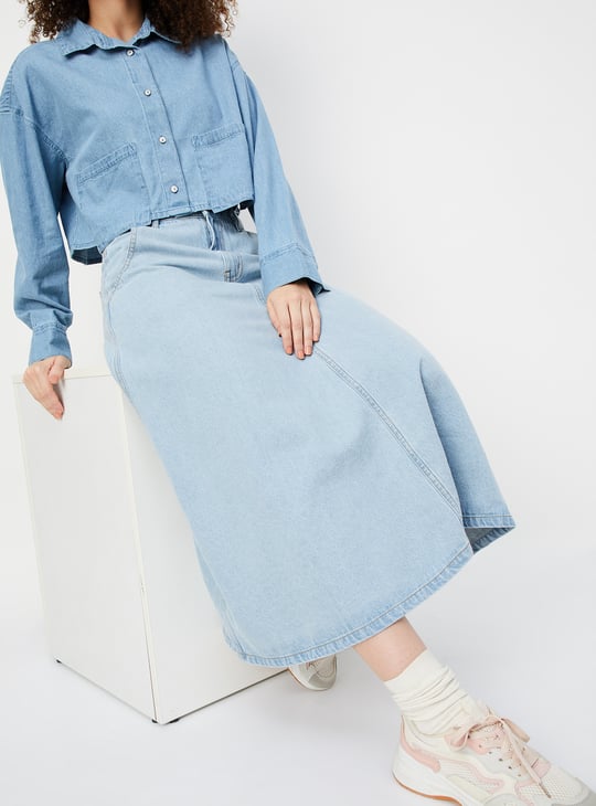 Women Solid A-Line Denim Skirt