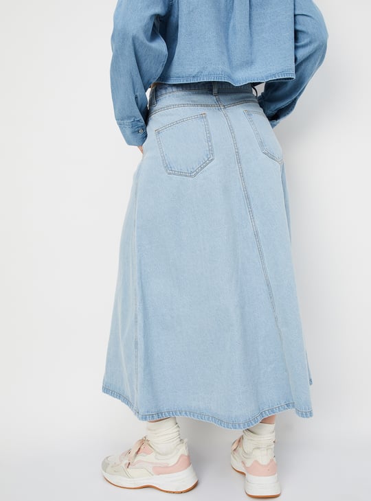Women Solid A-Line Denim Skirt