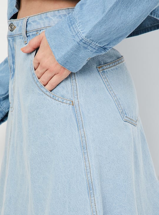 Women Solid A-Line Denim Skirt