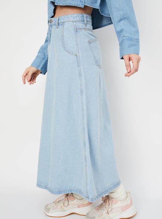Women Solid A-Line Denim Skirt