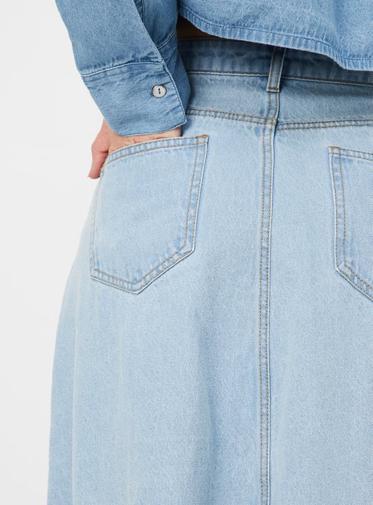 Women Solid A-Line Denim Skirt