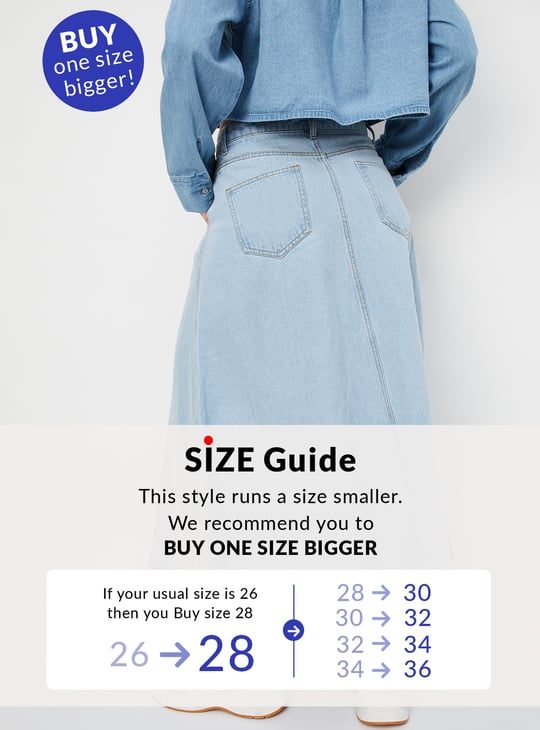 Women Solid A-Line Denim Skirt